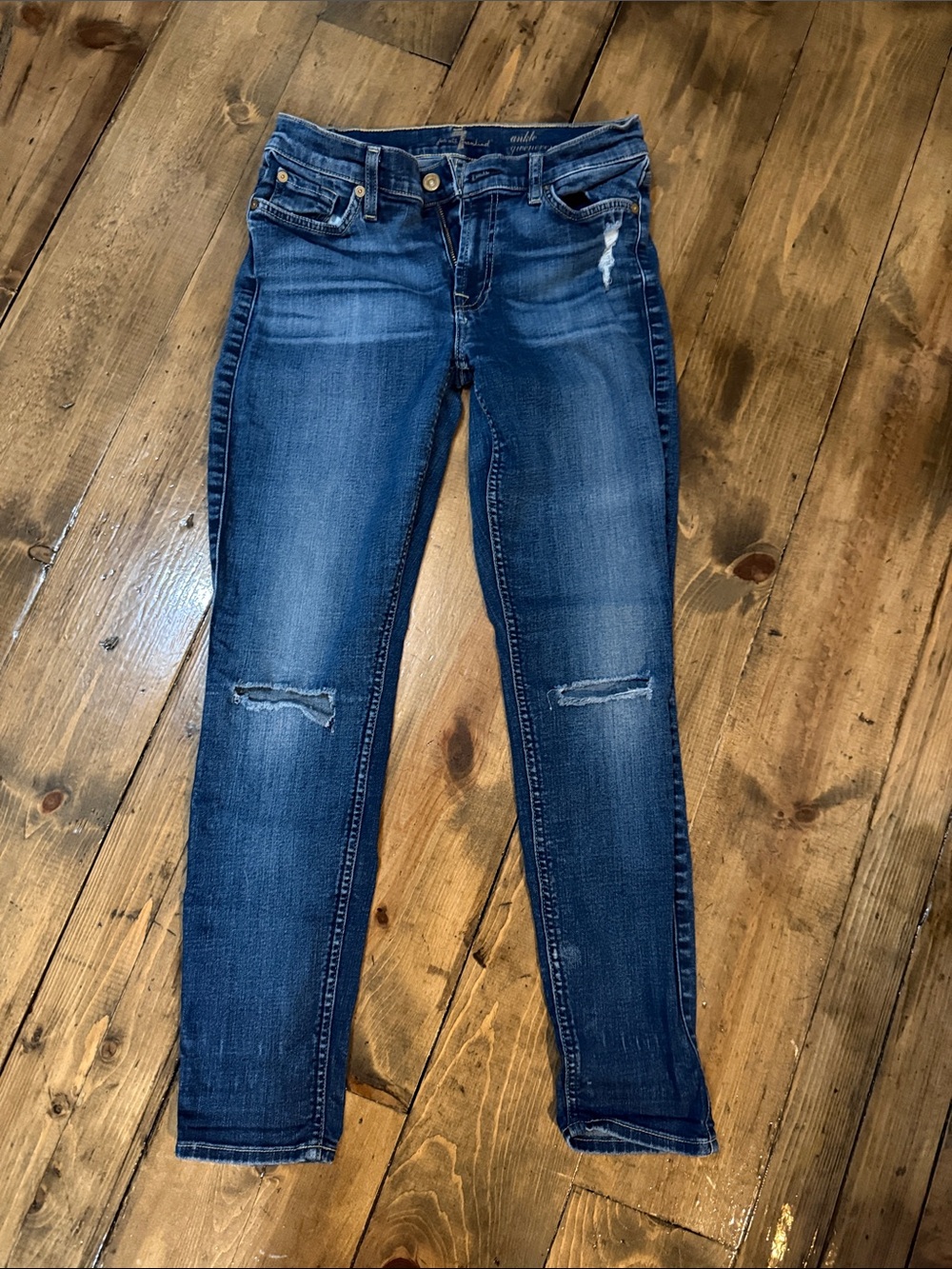 7 For All Mankind Dark Blue Skinny Distressed Jeans